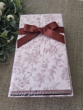 Laura Ashley Pink Floral Guest Napkin Set with Burgundy Ribbon